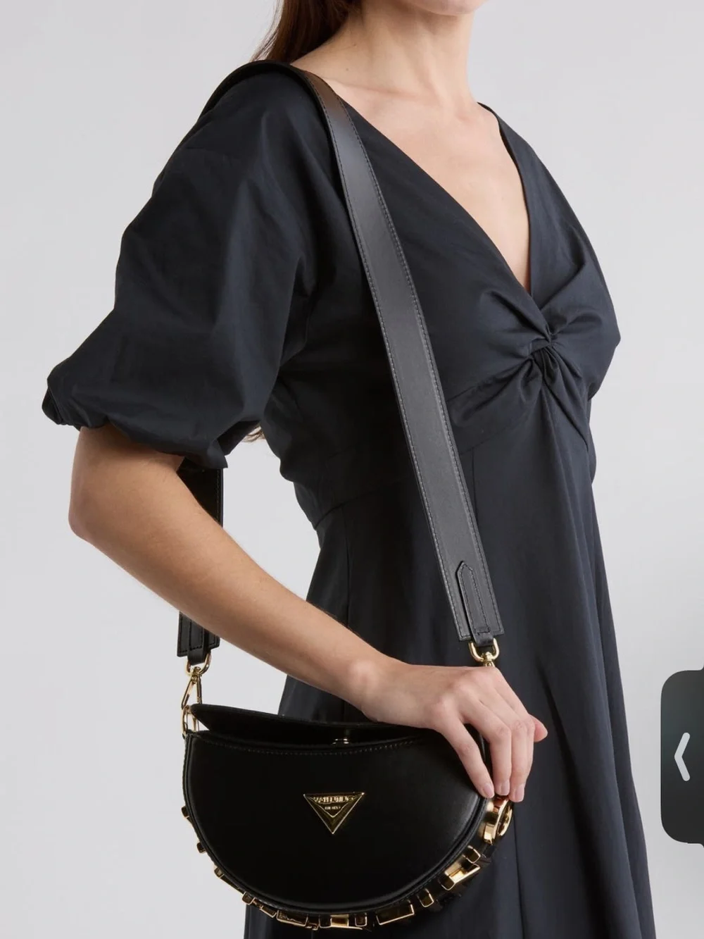 Valentino Black Leather Half-Moon Crossbody with Gold Accents